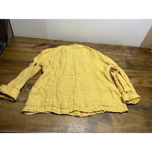Eileen Fisher Jacket Mustard Marigold Yellow Womens Linen Utility Lightweight XL - Picture 10 of 11
